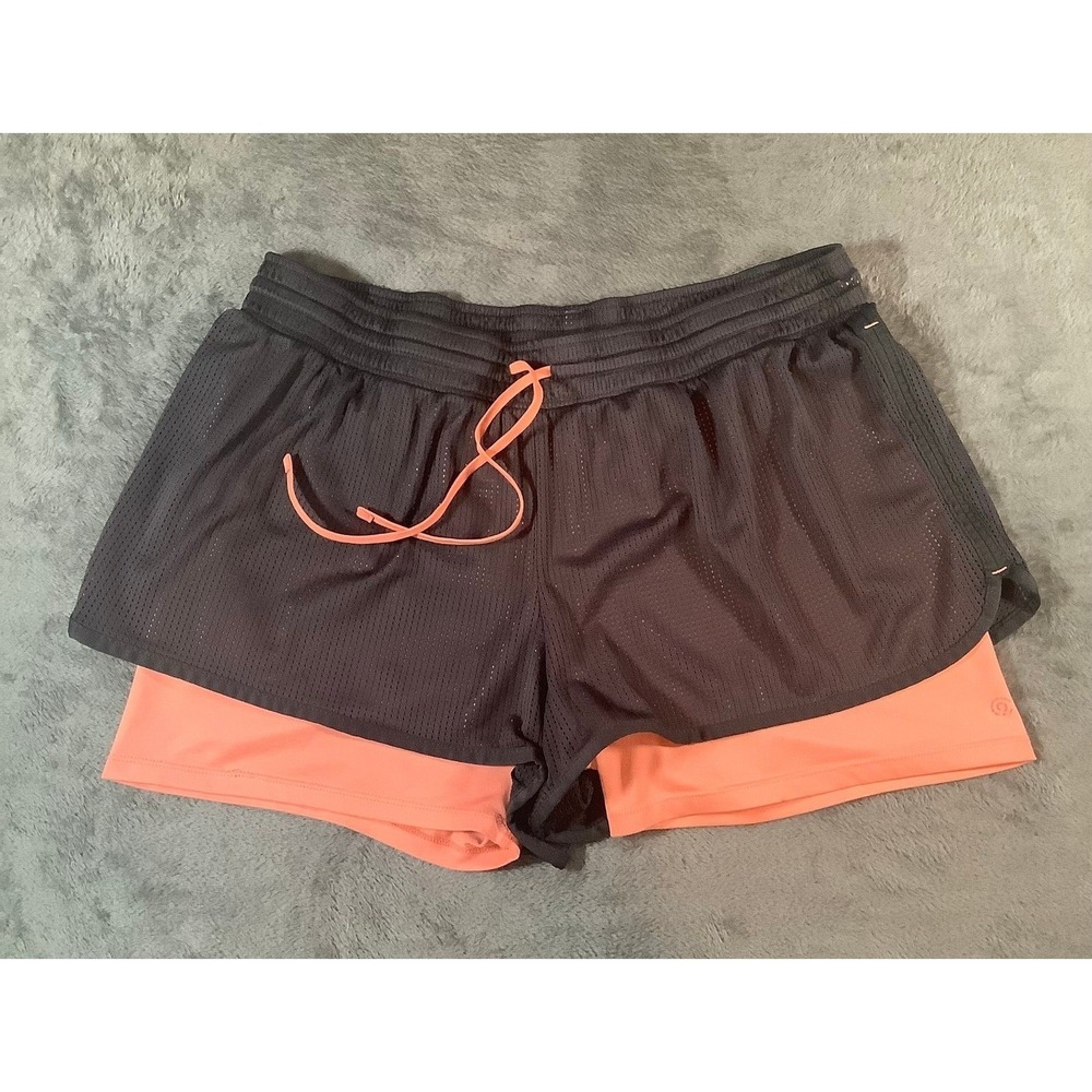 Champion Women XXL 2-in-1 Athletic Shorts Gray Coral Mesh Running Gym C9